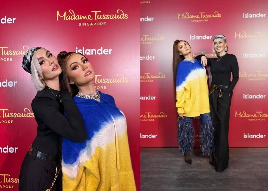potret Agnes Mo berfoto dengan patung lilin dirinya di Madame Tussauds Singapore