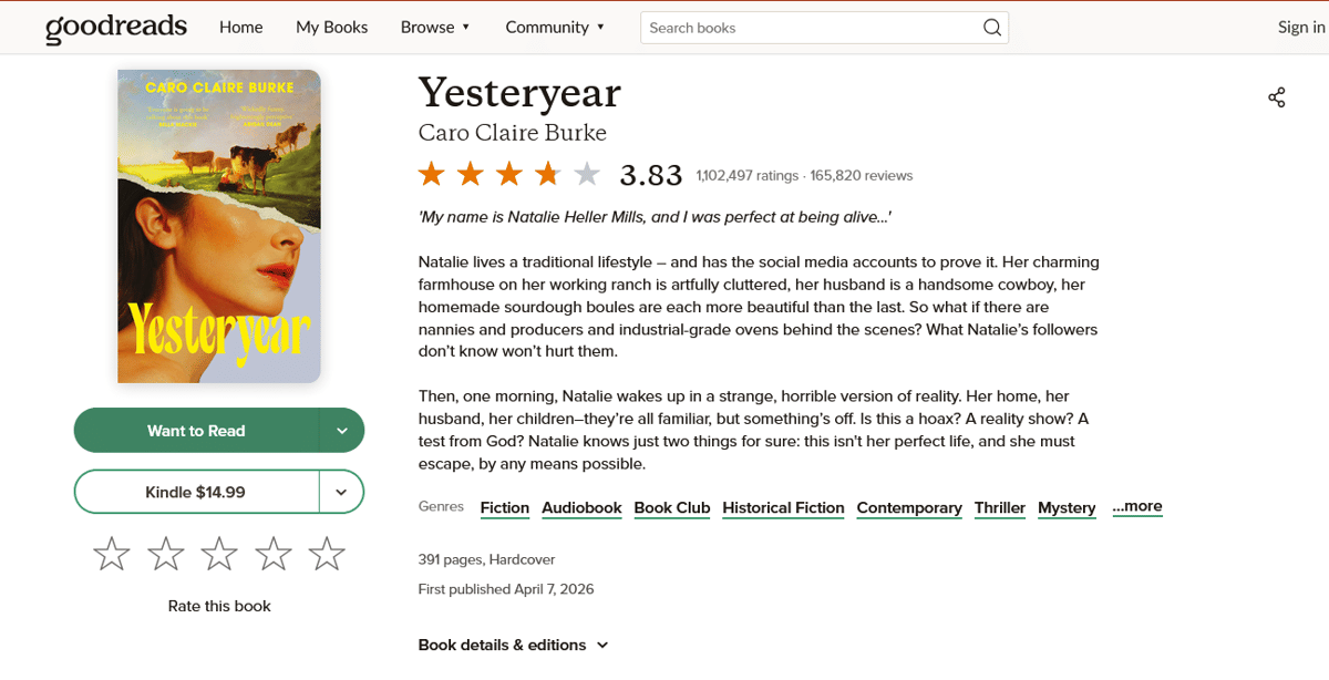 Review novel "Yesteryear" (foto via tangkapan layar Goodreads)