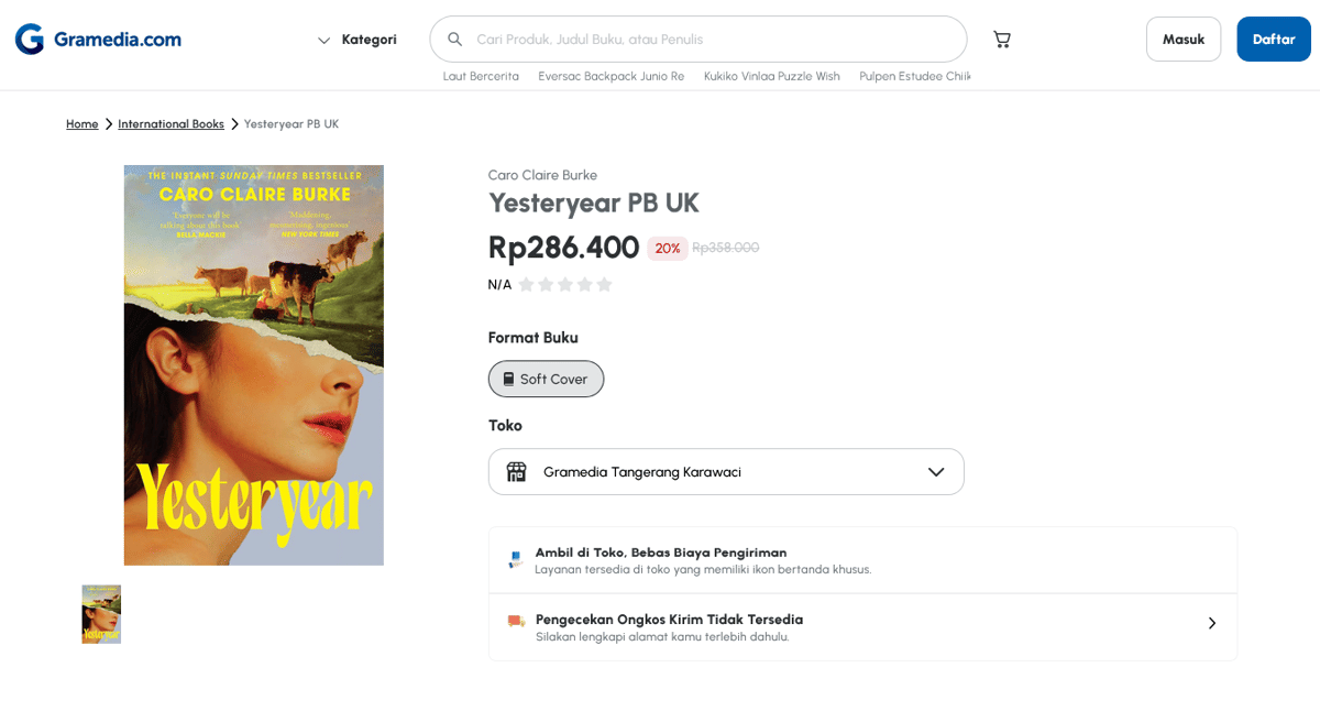 Novel "Yesteryear" tersedia di Gramedia (Tangkapan layar Gramedia)