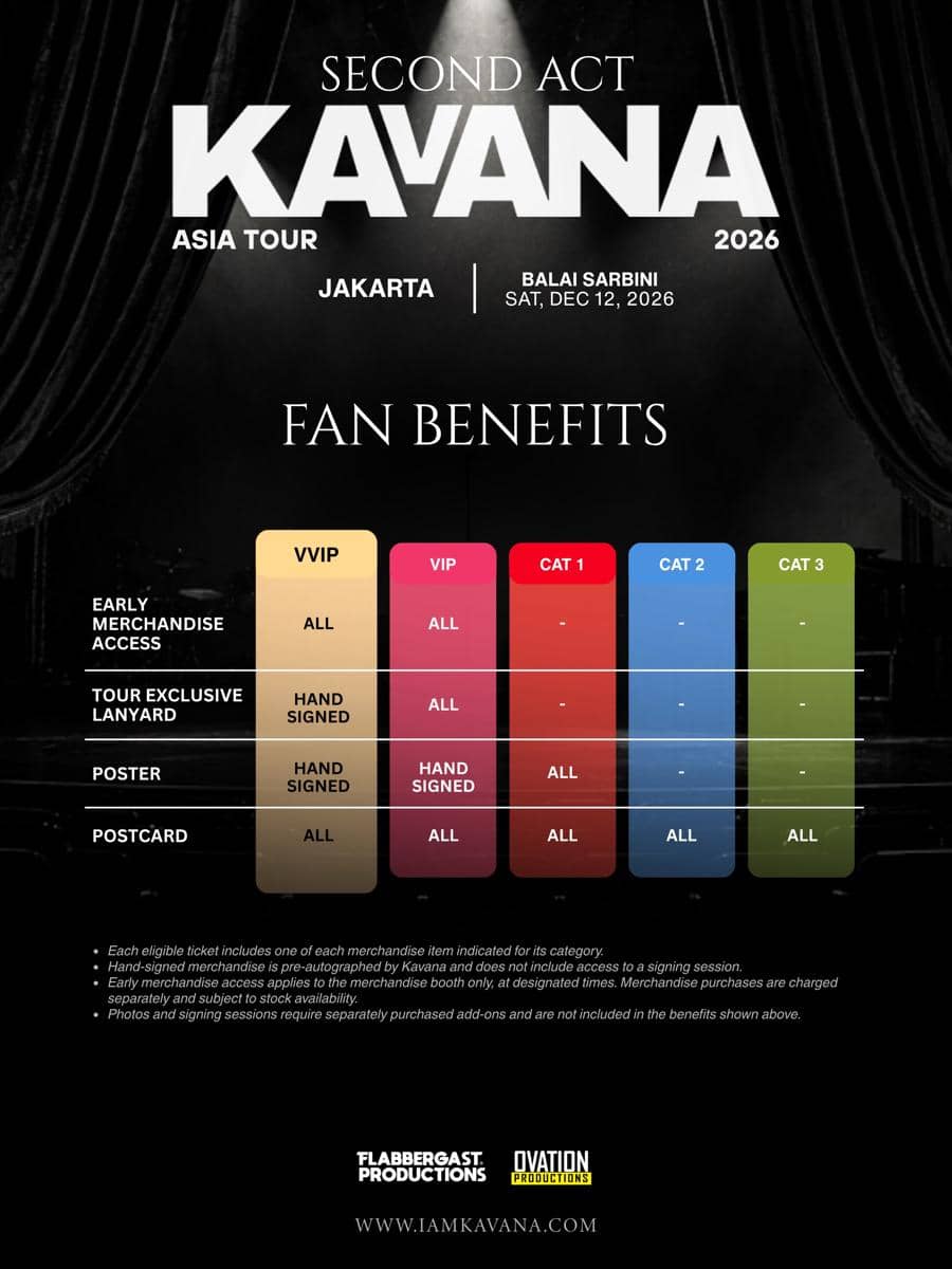 Momen konser Kavana dalam rangkaian Second Act Asia Tour yang berlangsung di Jakarta pada tahun 2026.