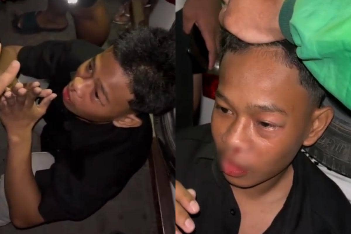 Terduga geng motor dikeroyok massa di Jalan Metro Tanjung Bunga, Tamalate, Makassar, Minggu malam (25/10/2026). (Dok. Istimewa)