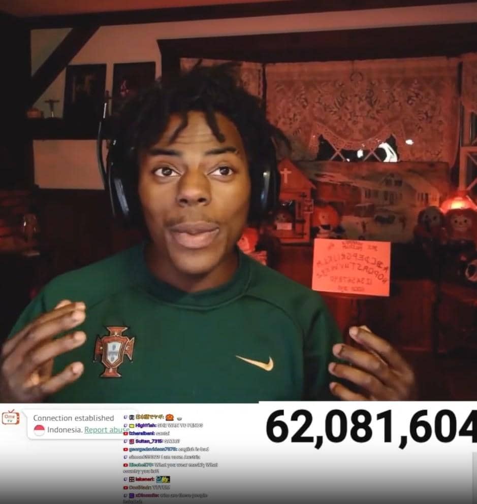 Streamer iShowSpeed berbincang dengan pengguna asal Indonesia saat bermain Omegle dalam tampilan panggilan video.