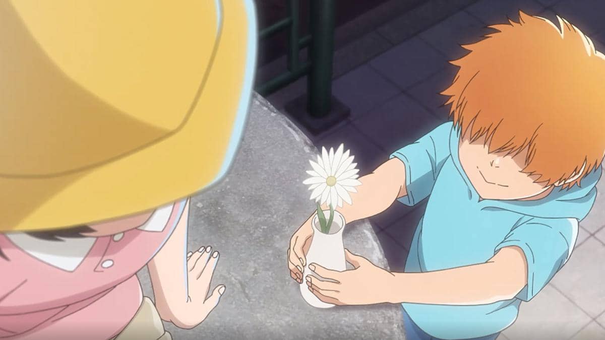 Kazui menaruh vas bunga di dekat arwah anak kecil dalam adegan Bleach TYBW Part 4 produksi Studio Pierrot.