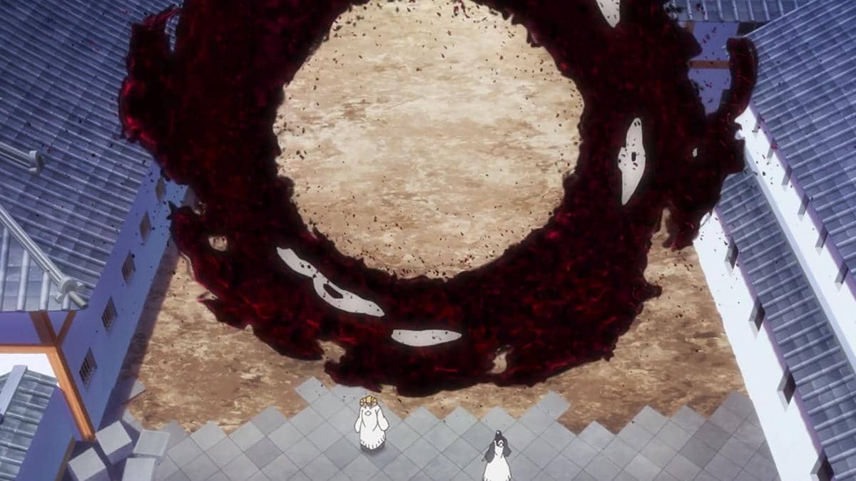 Energi Reiatsu sisa milik Yhwach meluap deras, memenuhi area dalam adegan anime Bleach TYBW Part 4.