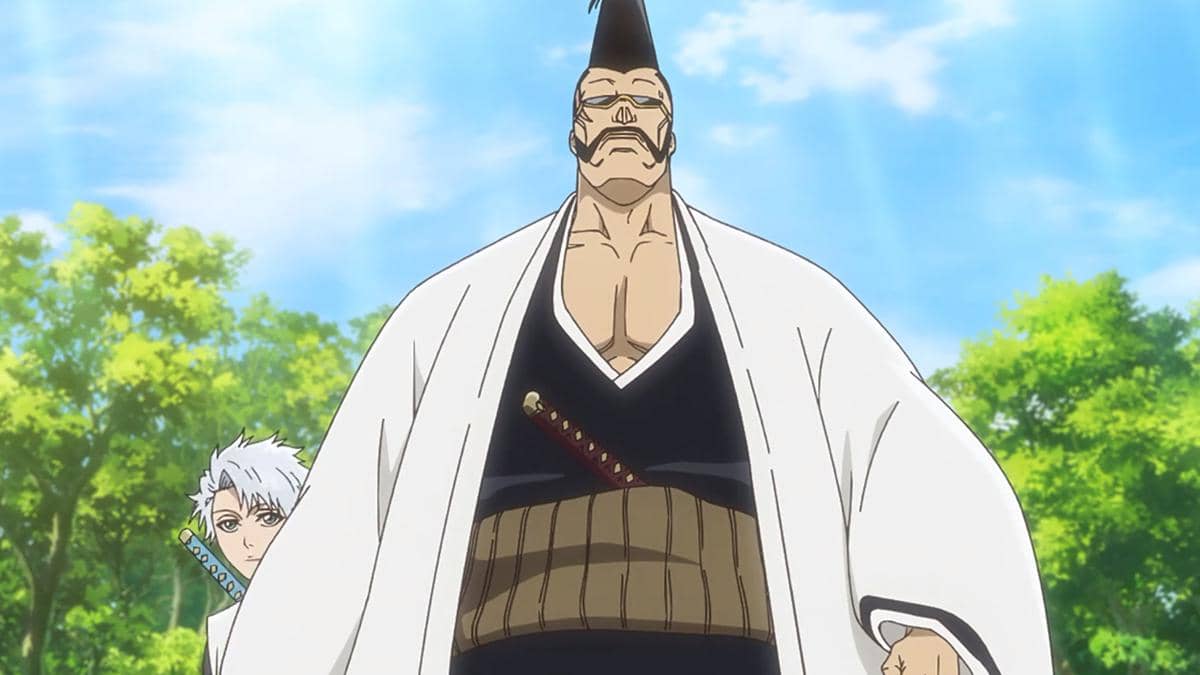 Tetsuzaemon sebagai kapten Divisi 7 dalam anime Bleach: Thousand-Year Blood War Part 4 produksi Pierrot.