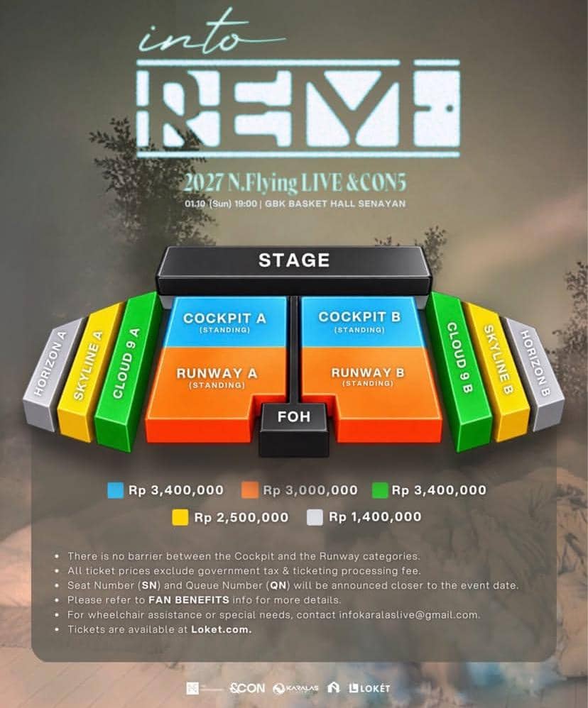 Para personel N.Flying tampil di atas panggung saat konser di Jakarta pada 2027, dalam unggahan Karas Live.