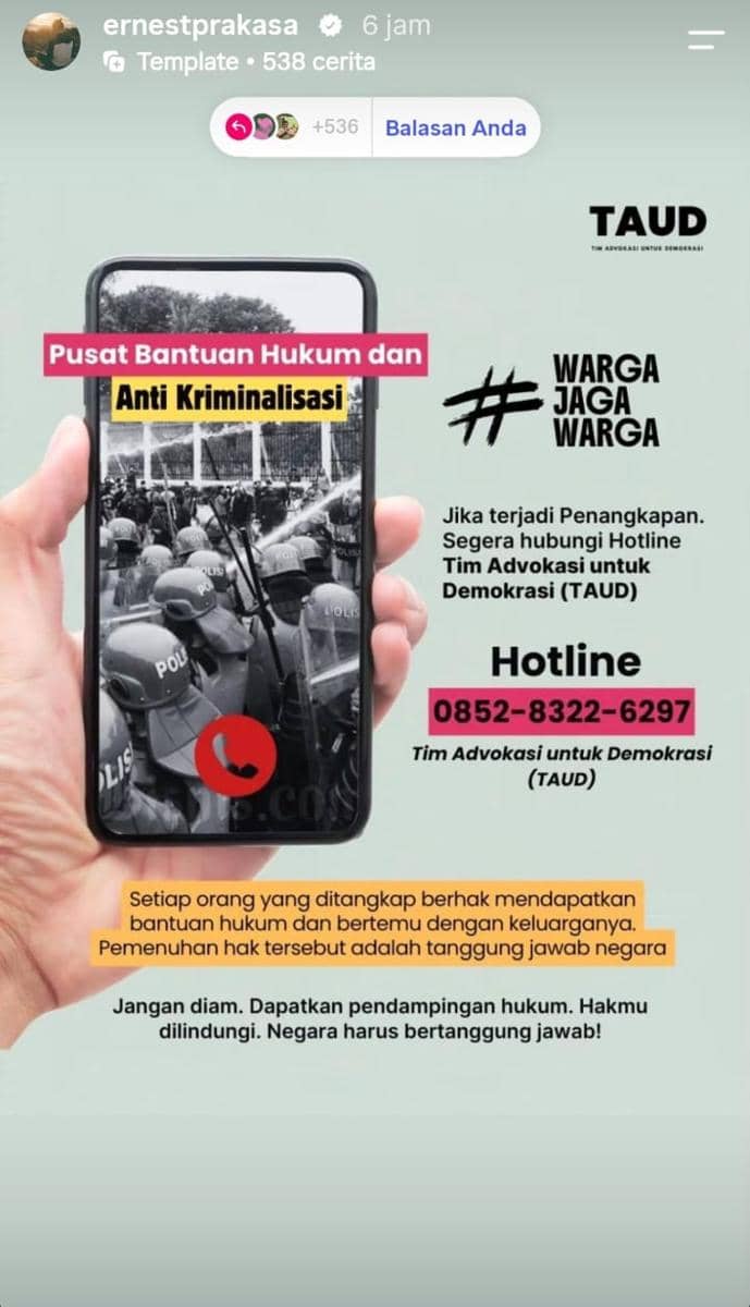 Ernest Prakasa dukung aksi demo 28 Oktober 2026 di media sosial