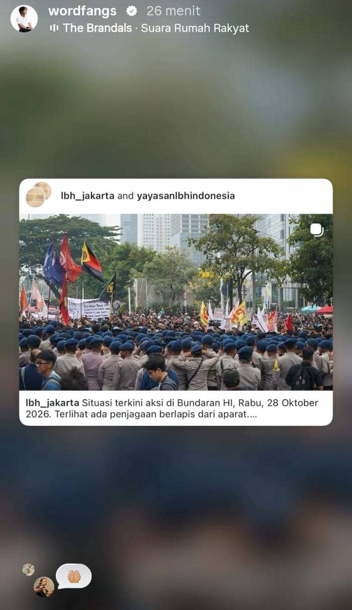 Hindia dukung aksi demo 28 Oktober 2026 di media sosial