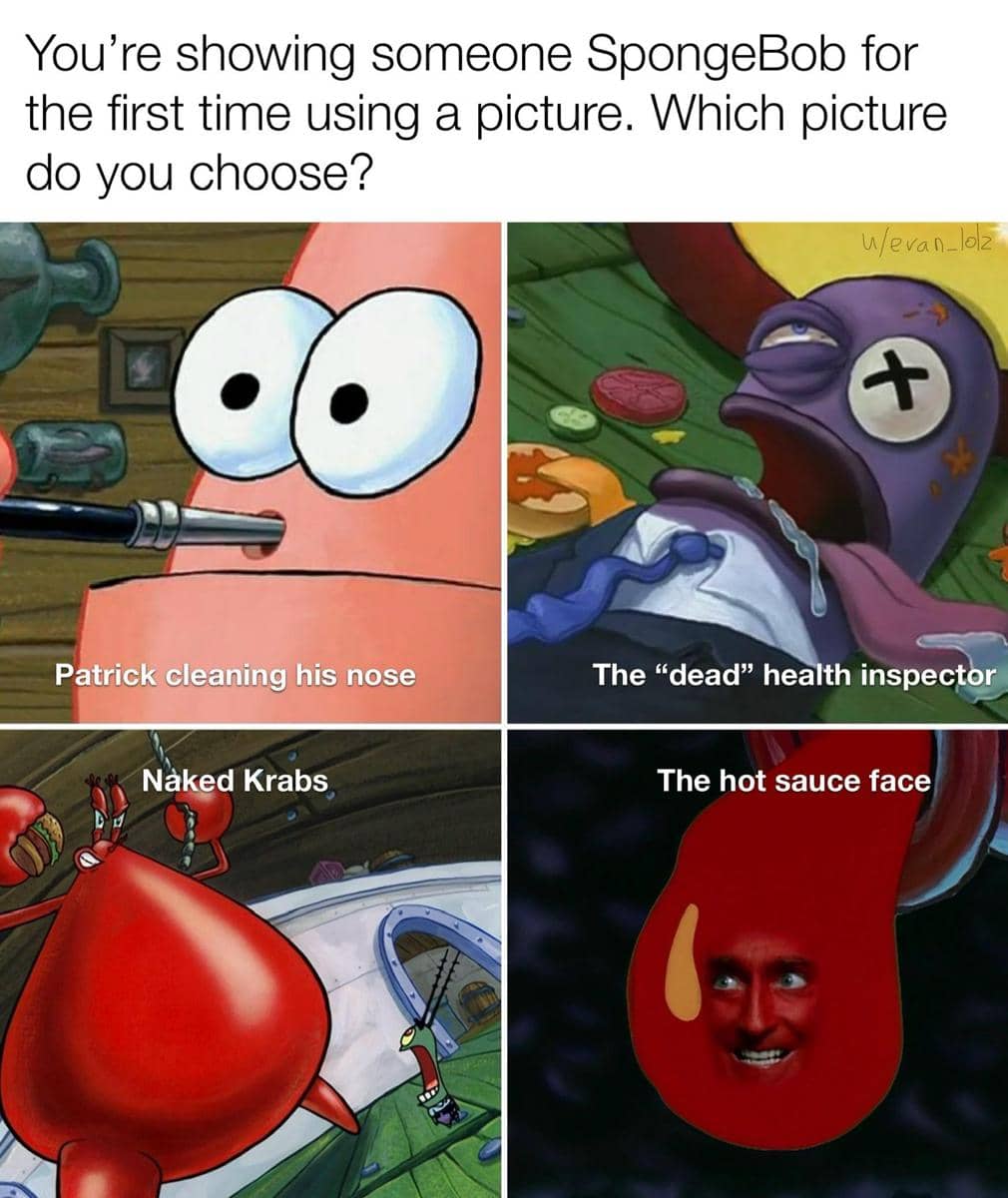 meme SpongeBob tentang pilihan yang sulit