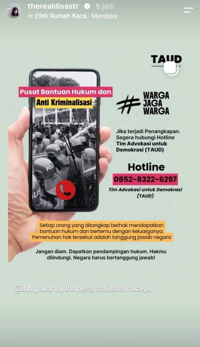 Dian Sastrowardoyo dukung aksi demo 28 Oktober 2026 di media sosial