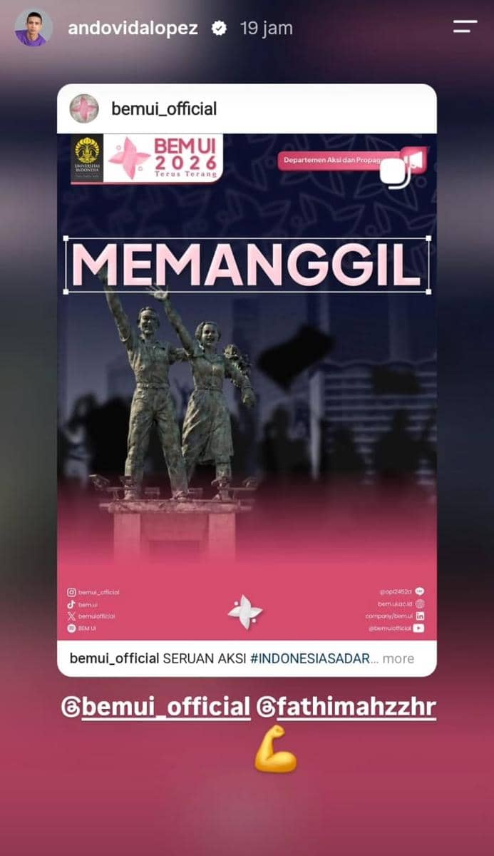 Andovi da Lopez dukung aksi demo 28 Oktober 2026 di media sosial