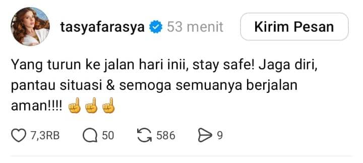 Tasya Farasya dukung aksi demo 28 Oktober 2026 di media sosial