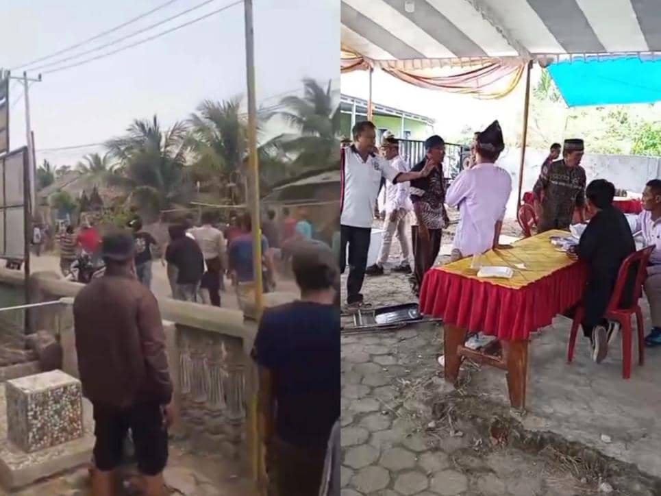 Tangkap layar video amatir kericuhan saat proses penghitungan suara Pilkakon serentak 2026 di Pekon Tanjung Dalam, Kecamatan Pagelaran