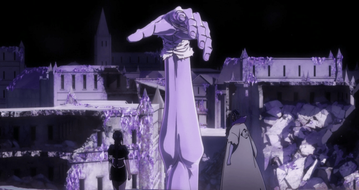 Mayuri dan Nemu berhadapan dengan Pernida dalam adegan pertarungan anime Bleach TYBW Part 4 produksi Pierrot.