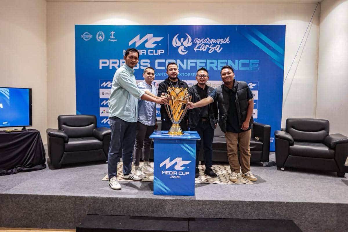 Suasana sesi jumpa pers Cendrawasih Karsa Media Cup 2026 yang diselenggarakan di GBK Arena.